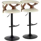 Gardenia Adjustable Swivel Bar Stool in Walnut Wood, Black Metal & Cream Leatherette (Set of 2)
